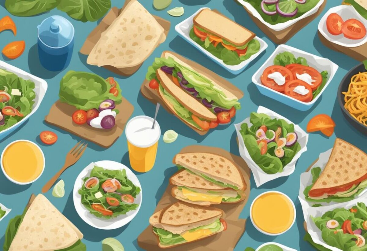 an animated image of sandwiches and other healthy lunch ideas for camping.