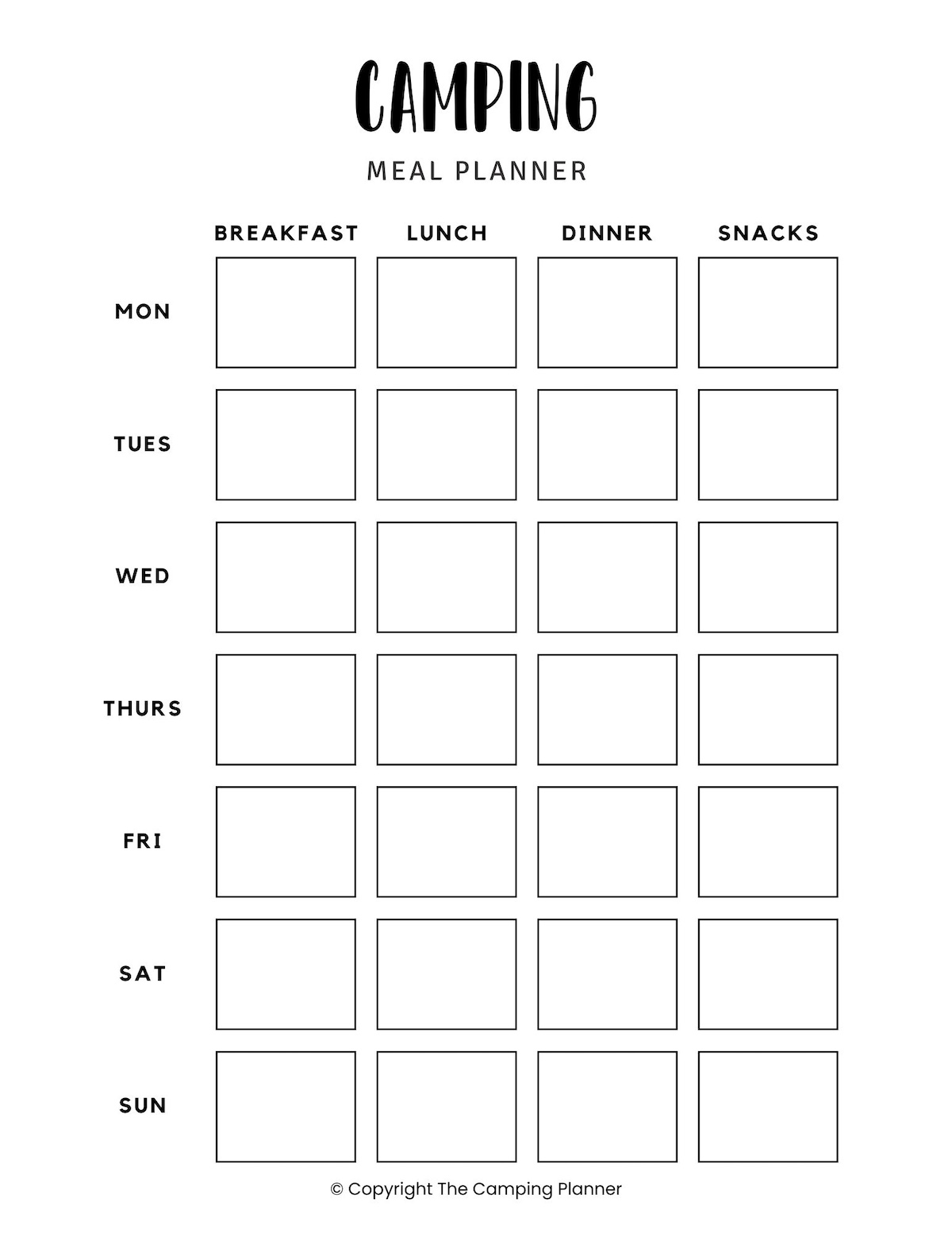 camping meal planner printable. 