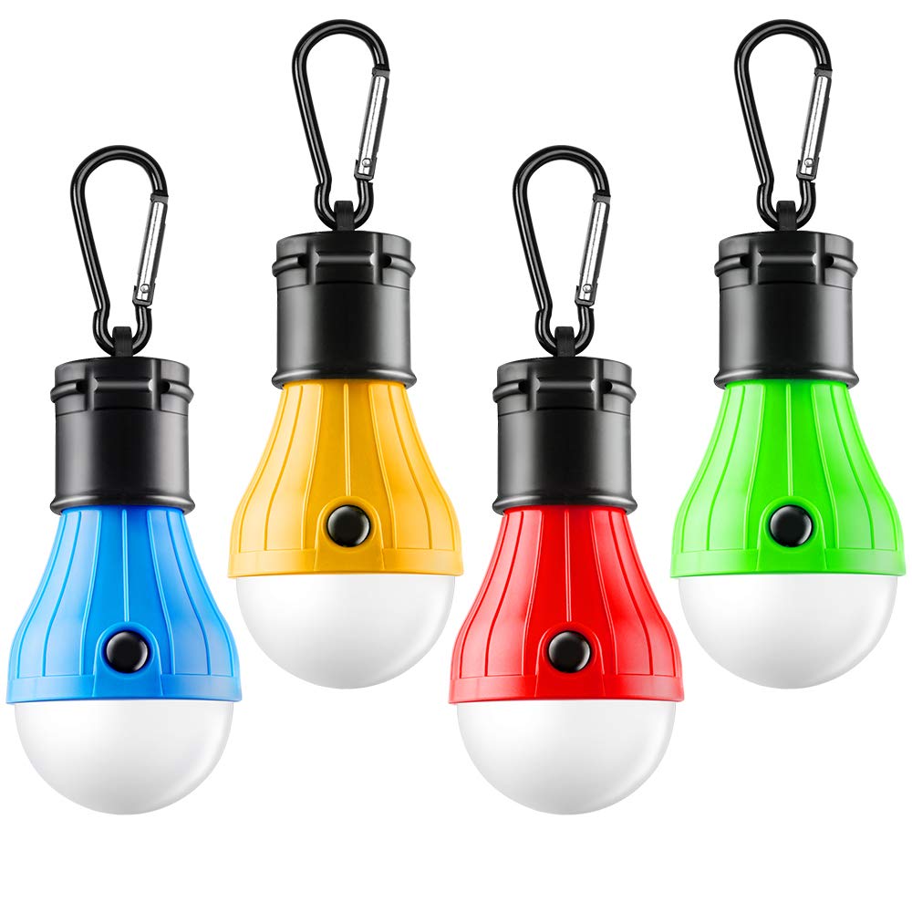 FLY2SKY Tent Lamp Portable LED Light 4 Packs Clip Hook Hurricane Emergency Light Bulb Camping Lantern Camping Equipment for Camping Hiking Backpacking Fishing Outage B-CLOSED-HOOK