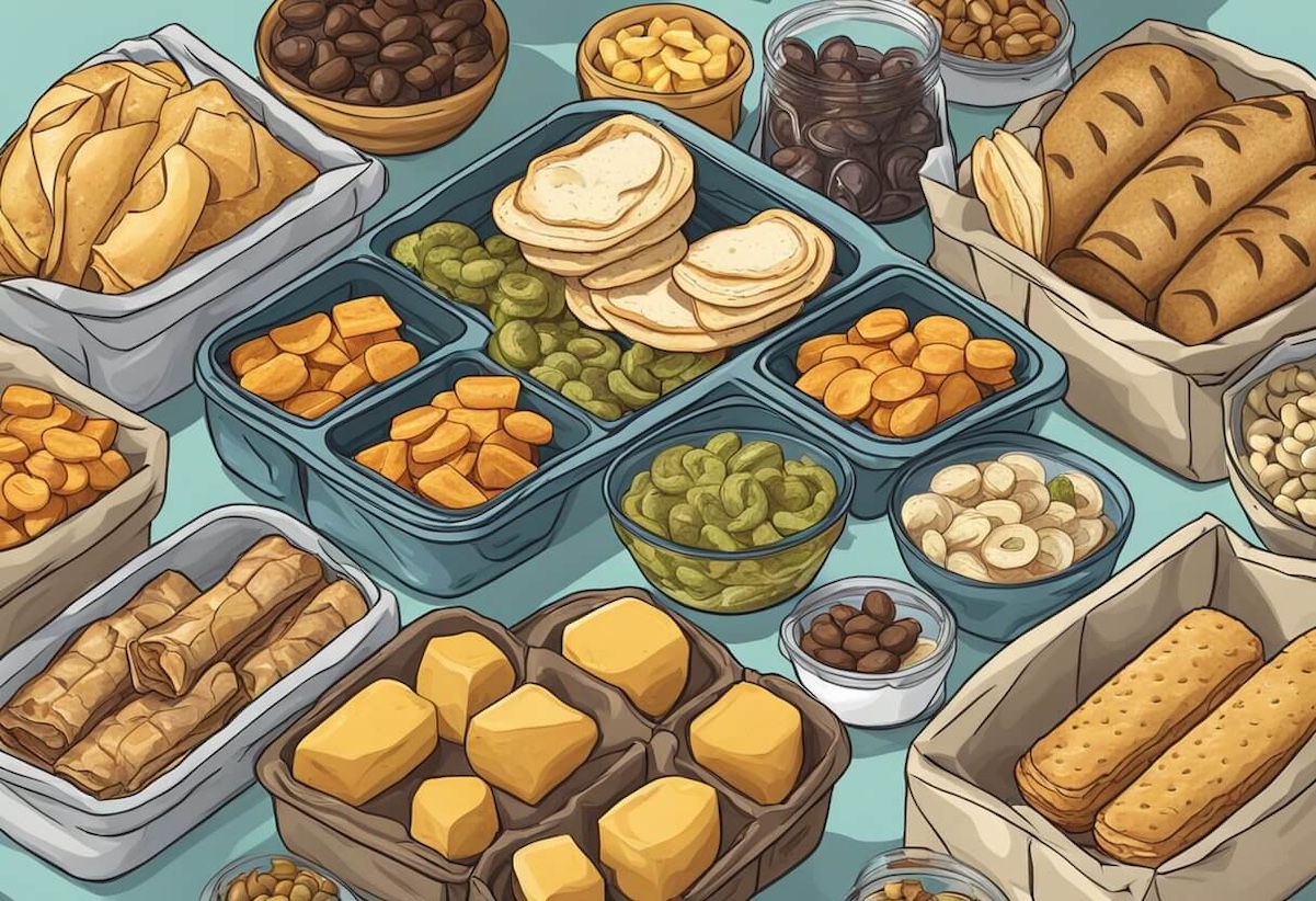 animated image of camping snacks laid out on a table.