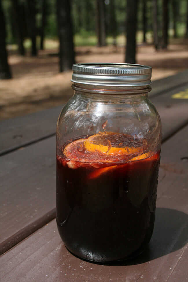 camping sangria cocktail in a jar.
