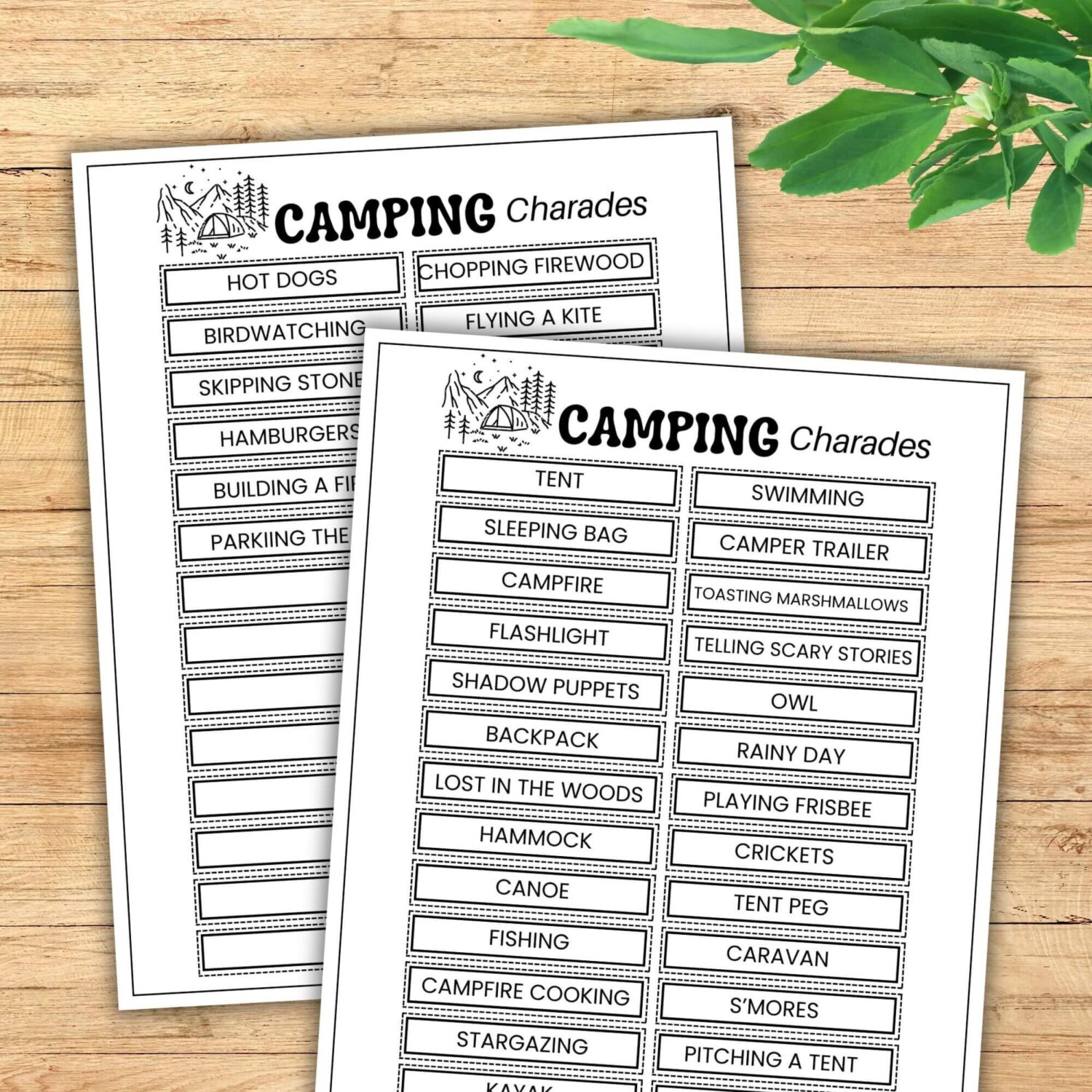 Free printable camping charades game.