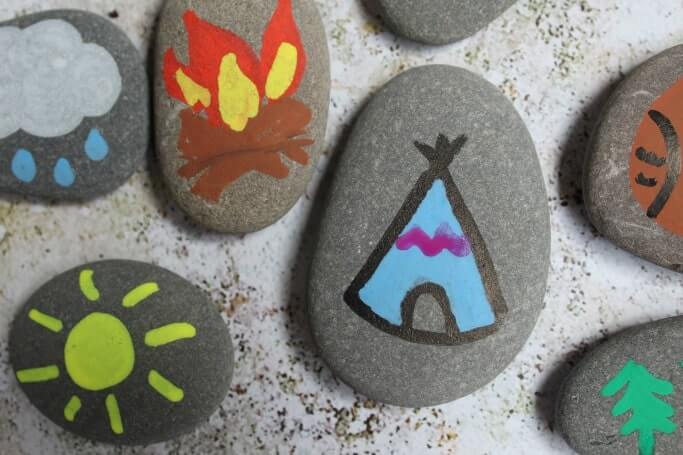 painted story stone rocks for camping.