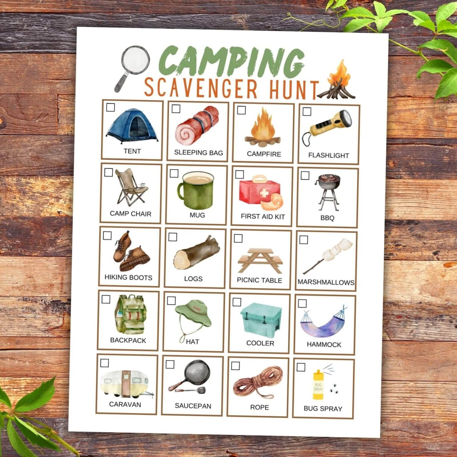 printable camping scavenger hunt list.