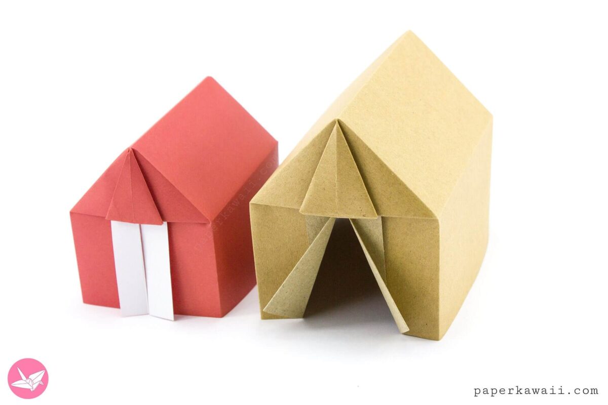 origami tents in red and tan colours.